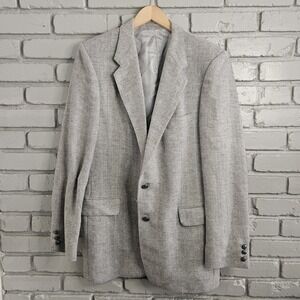 Vintage Ernesto Bellini Mens Blazer 42L Wool Blend Herringbone Jacket Sport Coat